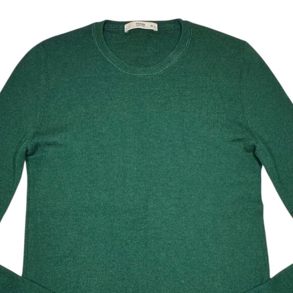 VTG Prada Silk Cashmere Sweater SZ M Green Crewneck Fitted Minimalist Designer - Picture 4 of 11